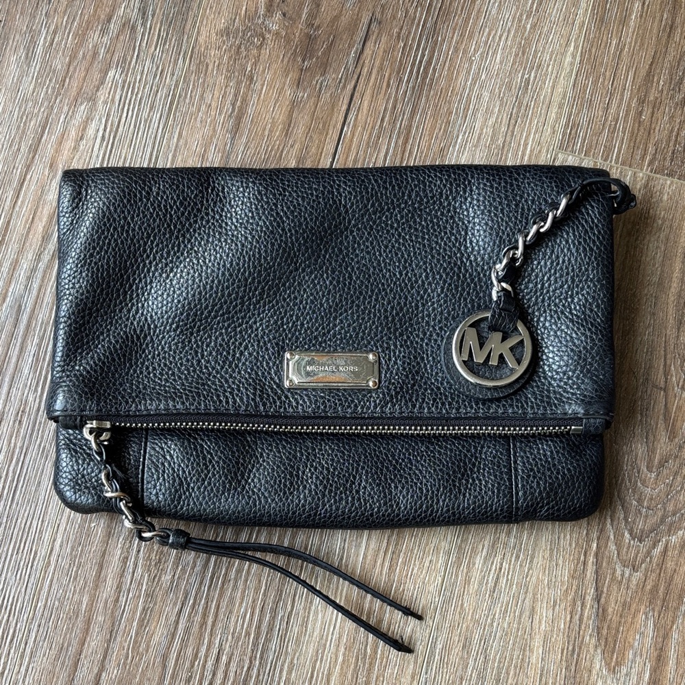 Michael Kors Black Pebbled Leather  Clutch
